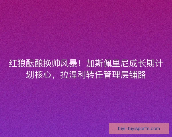 红狼酝酿换帅风暴！加斯佩里尼成长期计划核心，拉涅利转任管理层铺路